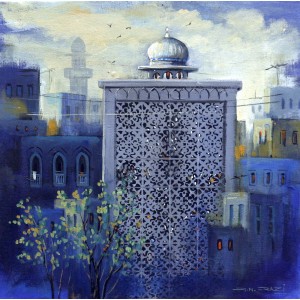 G. N. Qazi, 12 x 12 inch, Acrylic on Canvas, Cityscape Painting, AC-GNQ-037
